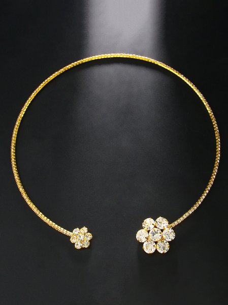 

Elegant Diamond Floral Necklace Choker Holiday Party Wedding Women Jewelry, Golden, Necklaces