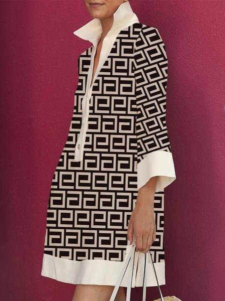 

Daily Elegant Geometric Shirt Dress, Off white, Mini Dresses