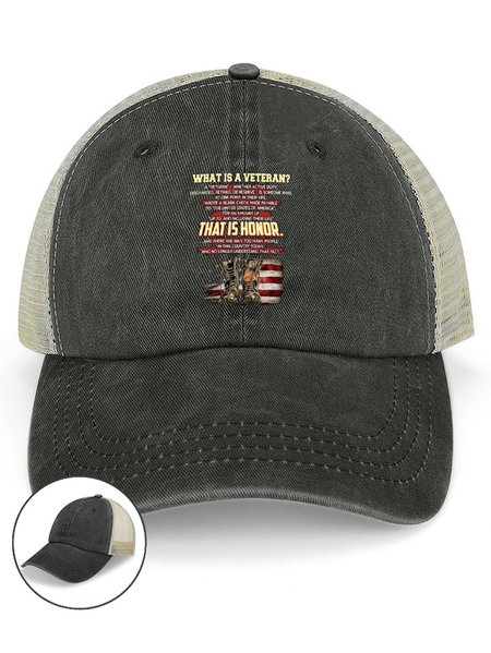 

WHAT IS A VETERAN Washed Mesh-back Baseball Cap, Deep gray, Men's Hats
