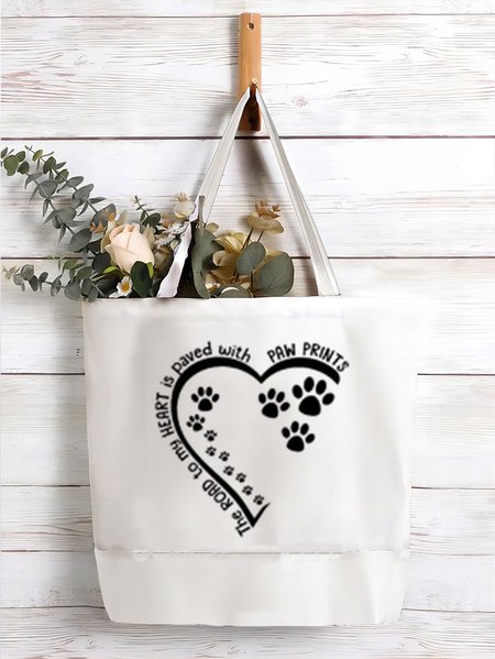 

Women's Dog Lovers The Road To My Heart Is Paved With Paw Prints Shopping Tote, White, Bags