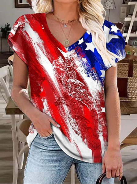

Women' Casual America Flag Print V Neck T-Shirt, As picture, T-Shirts