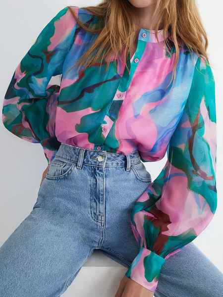 

Loose Ultra lightweight Stand Collar Long sleeve Urban Blouse, As picture, Blouses and Shirts