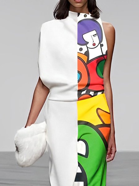 

Abstract Print Urban Loose Sleeveless Shirt, White, Blouses and Shirts