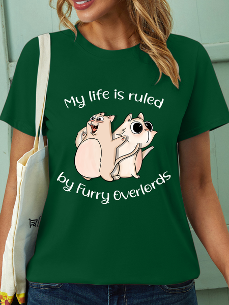 

Lilicloth X Paula My Life Is Ruled By Furry Overlords Women’s Pet Funny Casual T-Shirt, Green, T-shirts