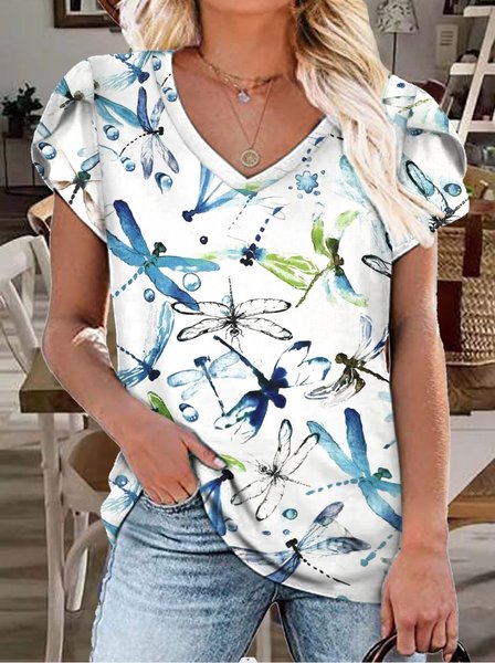 

Women's Dragonflies blue green Watercolor print Casual T-Shirt, White, T-shirts