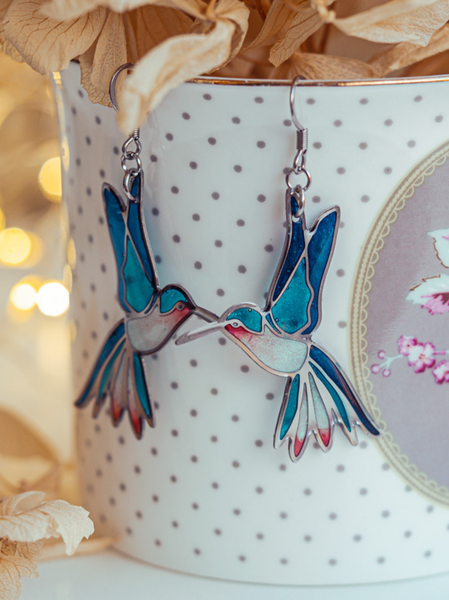 

Casual Colorful Enamel Hummingbird Earrings Urban Women Jewelry, Silver, Earrings