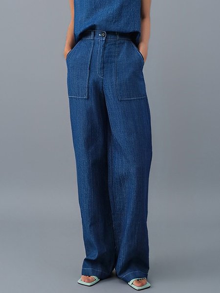 

Denim Plain Urban Straight Jeans, Blue, Jeans