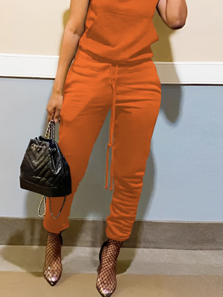 

Plus Size Loose Plain Casual Sweatpants, Orange, Plus Bottoms