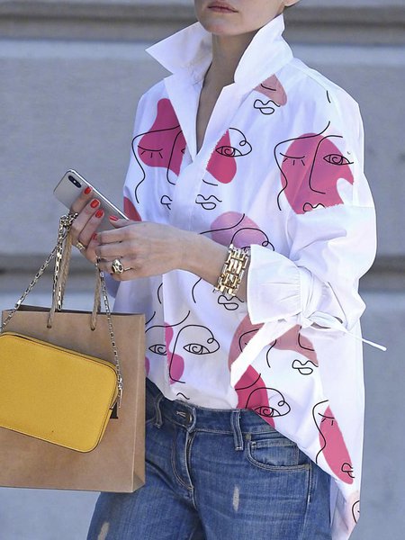 

Long sleeve Urban Regular Fit Face Shirt Collar Blouse, White, Blouses and Shirts