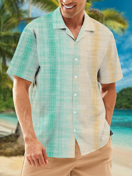 

Striped Gradient Color Chest Pocket Resort Shirt, Aqua, Men Shirts
