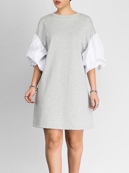 

Casual Crew Neck Loose Color Block Mini Dress, Gray, Mini Dresses