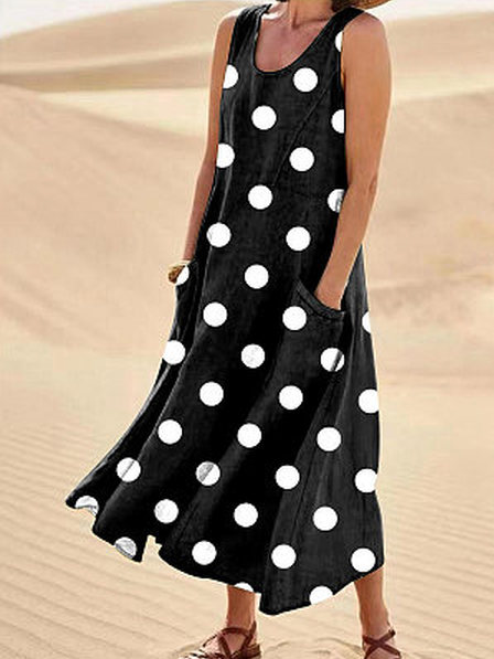 

Casual Crew Neck Polka Dots Loose Dress, Black, Dresses