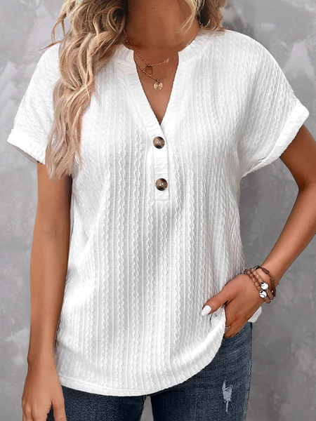

V Neck Simple Loose T-Shirt, White, T-Shirts