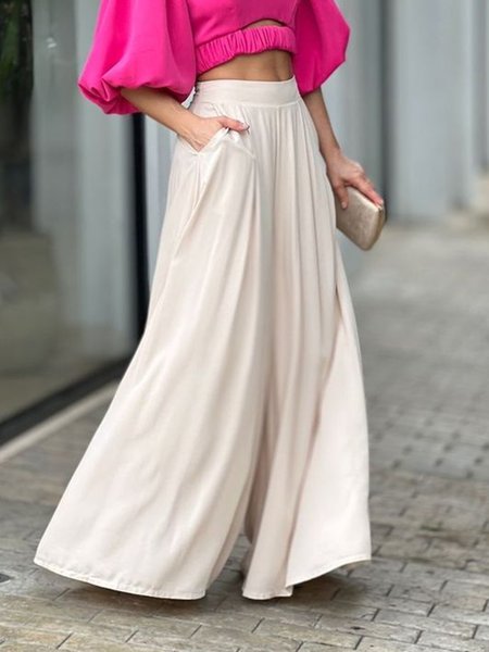 

Regular Fit Elegant Plain Fashion Pants, White, Pants