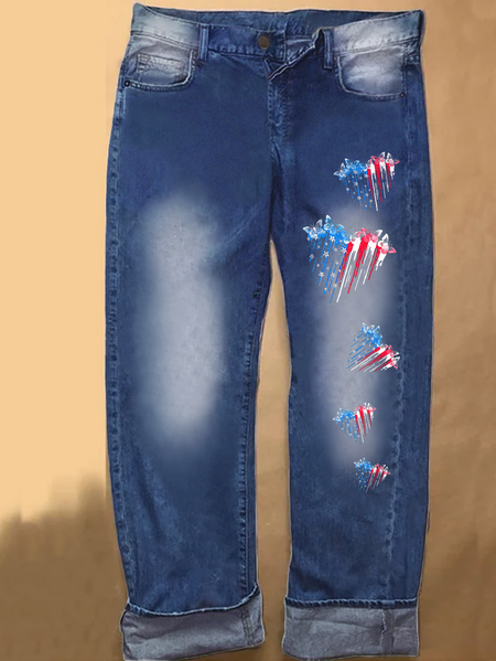 

Women‘s Heart Of Butterfly Casual Loose Jeans, Blue, Jeans