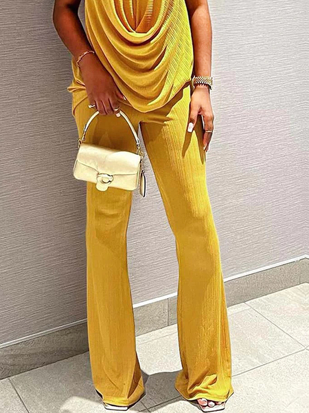 

High Elasticity Regular Fit Urban Plain Fashion Long Pants Straight pants, Yellow, Pants