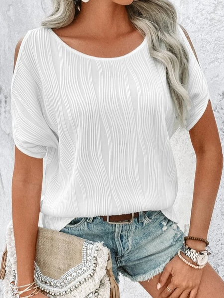 

Crew Neck Plain Casual Shirt, White, Shirts & Blouses