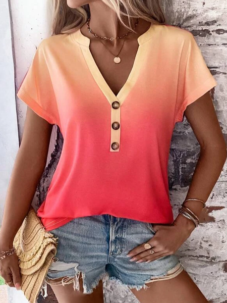 

Loose Casual Plain V Neck Shirt, Red, Shirts & Blouses