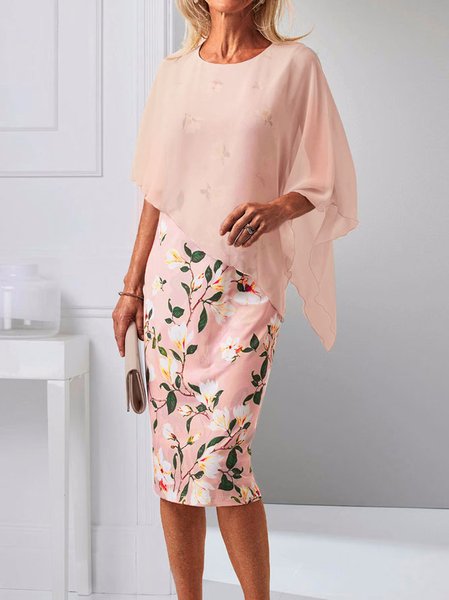 

Chiffon Elegant Crew Neck Loose Dress, Pink, Formal Dresses