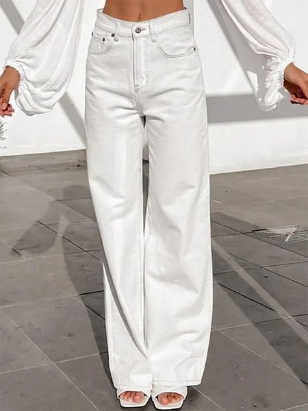 

Regular Fit Plain Denim Casual Jeans, White, Jeans