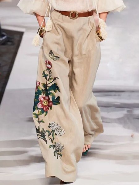 

Loose Floral Elegant Fashion Pants, As picture, Pants