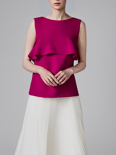 

Regular Fit Plain Elegant Crew Neck Sleeveless Shirt, Deep pink, Blouses and Shirts