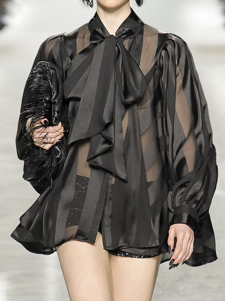 

Loose Shirt Collar Casual Blouse, Black, Blouses and Shirts
