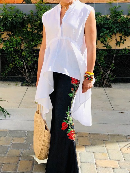 

Casual Shirt Collar Loose Blouse, White, Blouses and Shirts