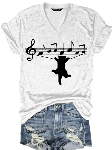 

Women's Funny Cat Print Casual Letters T-Shirt, White, T-shirts