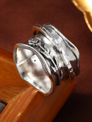 

Vintage Silver Metal Rose Embossed Ring Ethnic Casual Women Accessories, Rings