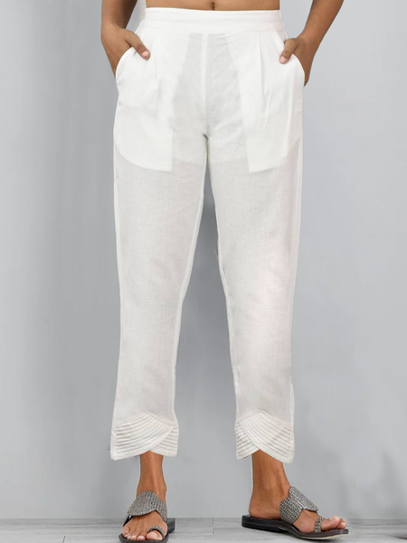 

Plain Linen Cotton And Linen Loose Pants, White, Pants