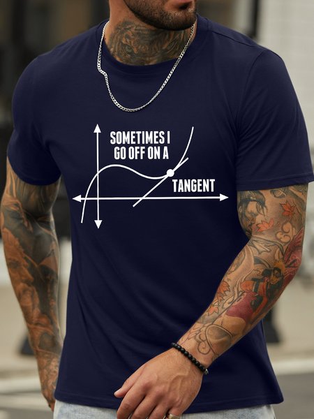 

Men's Sometimes I Go Off On A Tangent Funny Math Lover Graphic Printing Crew Neck Cotton Loose Casual T-Shirt, Purplish blue, T-shirts