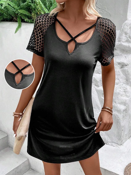 

Plain Loose Square Neck Casual Dress, Black, Dresses