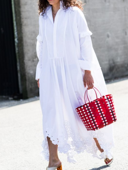 

Casual Shirt Collar Plain Loose Dress, White, Maxi Dresses