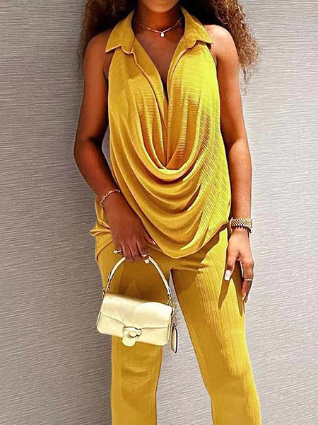 

High Elasticity Loose Shirt Collar Sleeveless Urban Shirt, Yellow, Blouses and Shirts