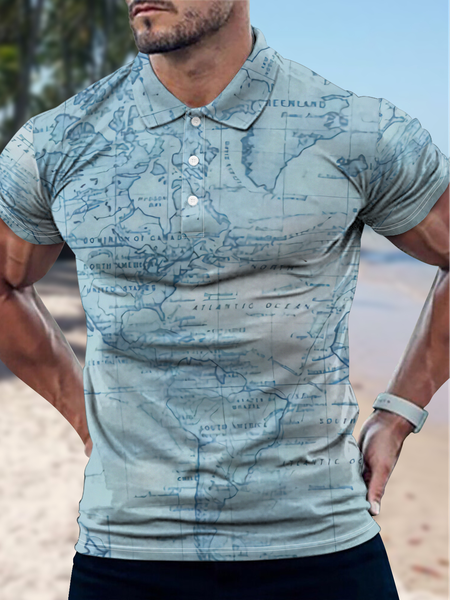 

Men's Take A Holiday Printing Polo Collar Map Urban Polo Shirt, As picture, T-shirts