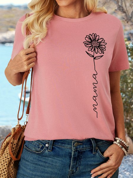 

Women's Mama flower Mothers Day Wildflower Print Casual Cotton Regular Fit T-Shirt, Pink, T-shirts