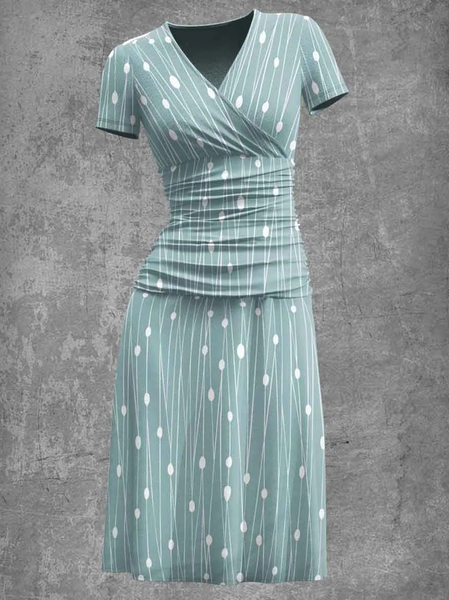 

Regular Fit Cross Neck Casual Geometric Dress, Green, Dresses