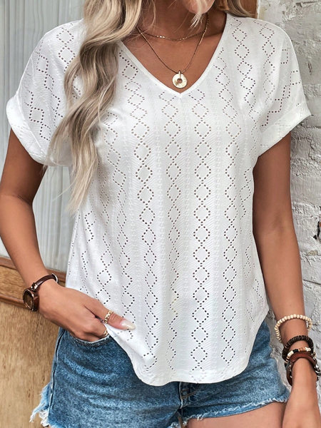 

Plain Simple Loose V Neck T-Shirt, White, T-Shirts