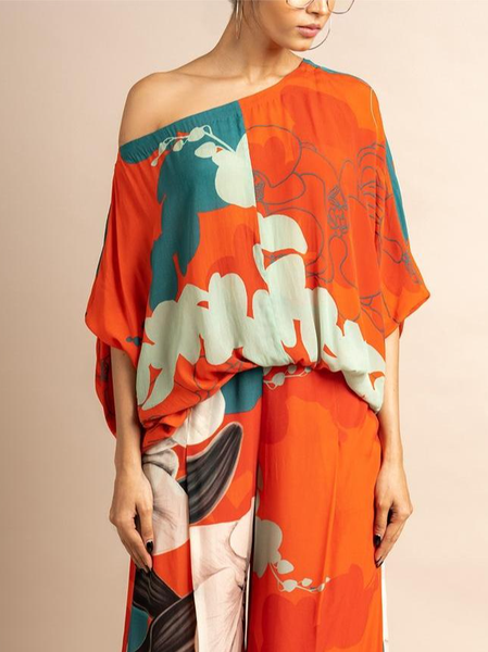 

Loose Asymmetrical Vacation Floral Shirt, As picture, Blouses and Shirts