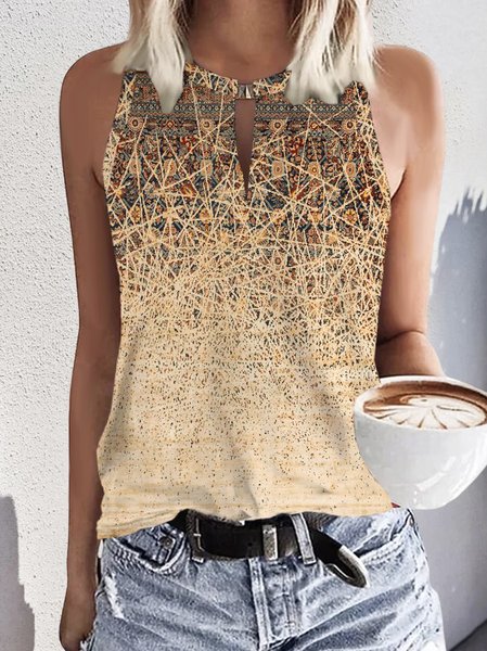 Loose Crew Neck Abstract Casual Tank Top