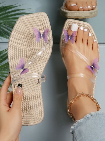 

Butterfly Toe-ring Waterproof Beach Slippers, Purple, Slippers