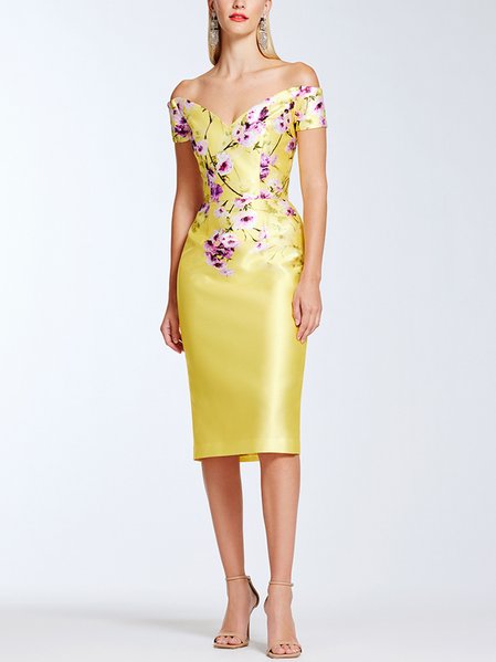 

Party Satin Strapless Vintage Dress, Yellow, Midi Dresses