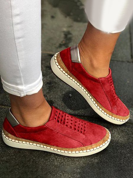 

JFN Slide Flat Heel Hollow-Out Round Toe Casual Women Breathable Sneakers, Red, Sneakers