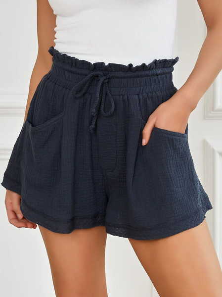 

Loose Linen Plain Cotton Shorts, Dark blue, Shorts
