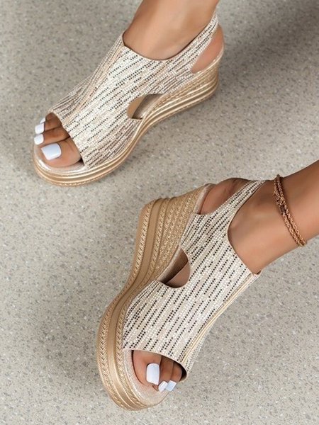 

Leisure Resort Jacquard Wedge Platform Sandals, Apricot, Sandals