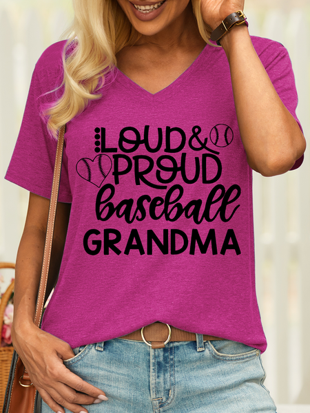 

Women’s Loud Proud Baseball Grandma Casual V Neck T-Shirt, Rose red, T-shirts