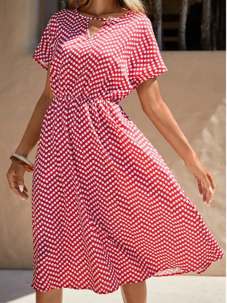 

Polka Dots Crew Neck Casual Dress, Red, Dresses