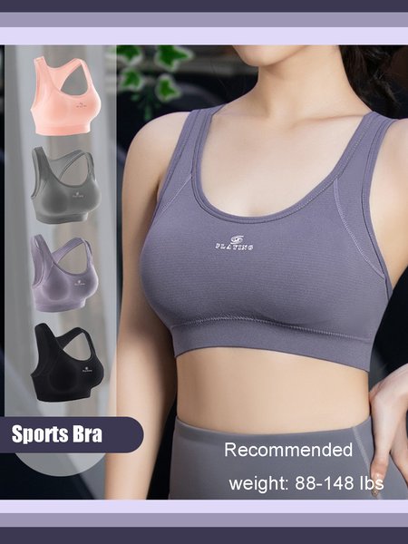 

Sports Lettering Shock Absorbing Sports Bra, Purple, Crop Bras