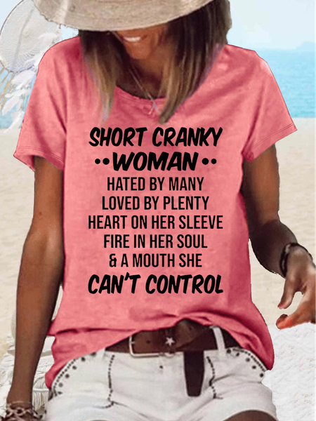 

Womens Funny Short Cranky Woman Letters Casual Crew Neck T-Shirt, Pink, T-shirts